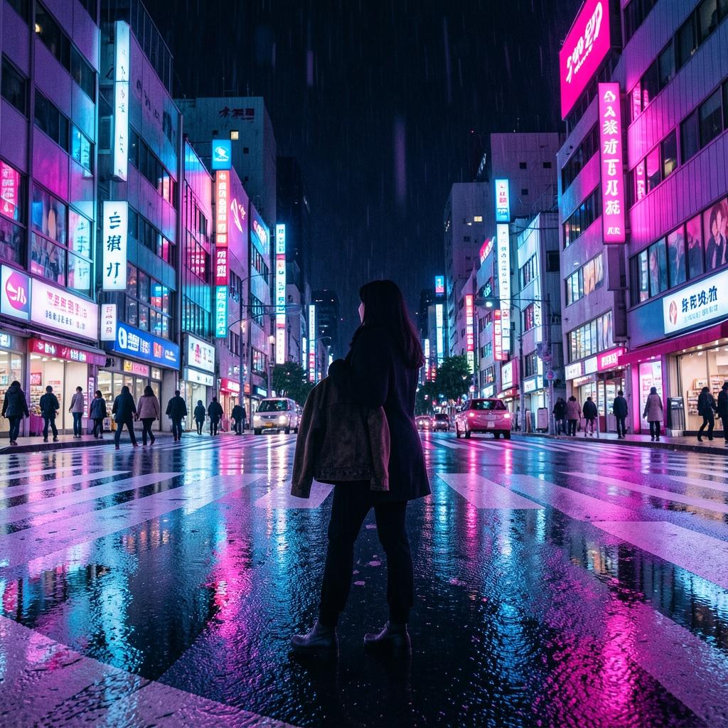 渋谷・After・雨・ネオン のイメージ