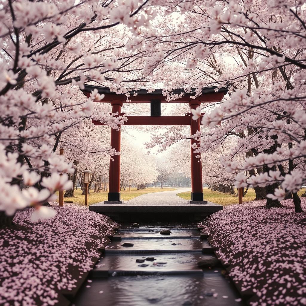 桜・寺院・道・スペース のイメージ